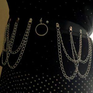 Women's Punk Gothic Black Leather Layered Chain Waist Belt Rave Belt